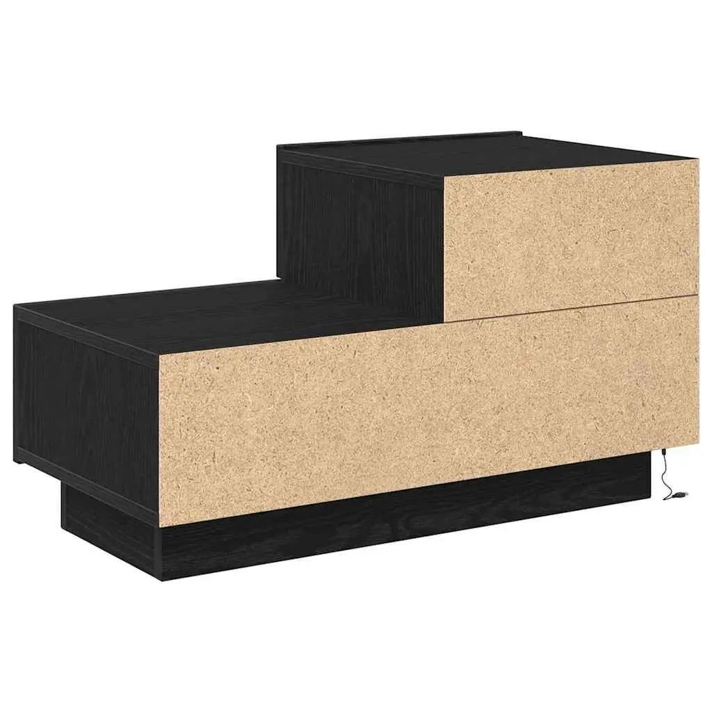 Bedside Cabinet Black Oak 70cm with LED Lights USB Charging Port