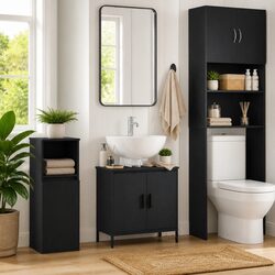 Bathroom Vanity Unit Wall-Mounted Sink Cabinet Black Oak 60x30x60cm Storage