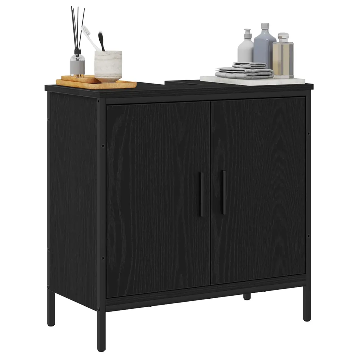 Bathroom Vanity Unit Wall-Mounted Black Oak 60x30x60cm