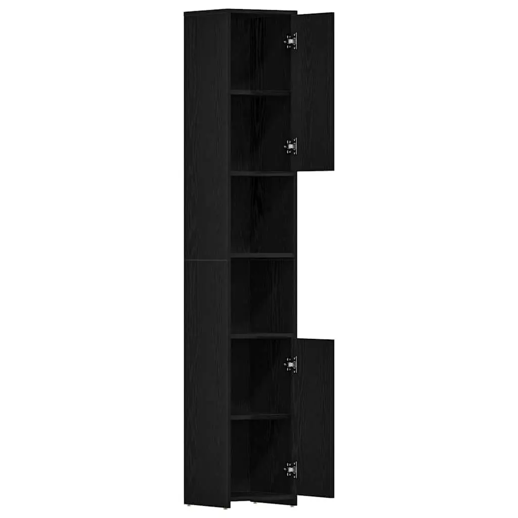 Bathroom Cabinet Black Oak Engineered Wood Tall Organizer