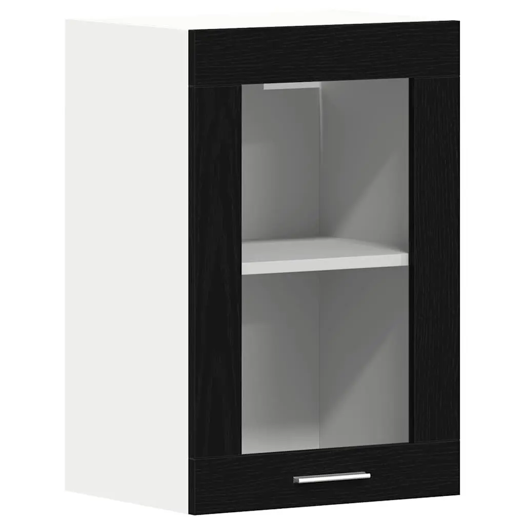 Wall-Mounted Glass Cabinet Black Oak Kitchen Storage 40x31x60cm