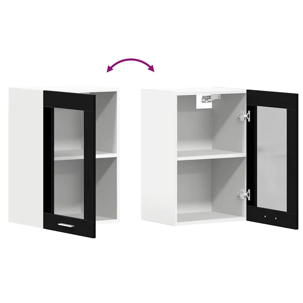 Wall-Mounted Glass Cabinet Black Oak Kitchen Storage 40x31x60cm