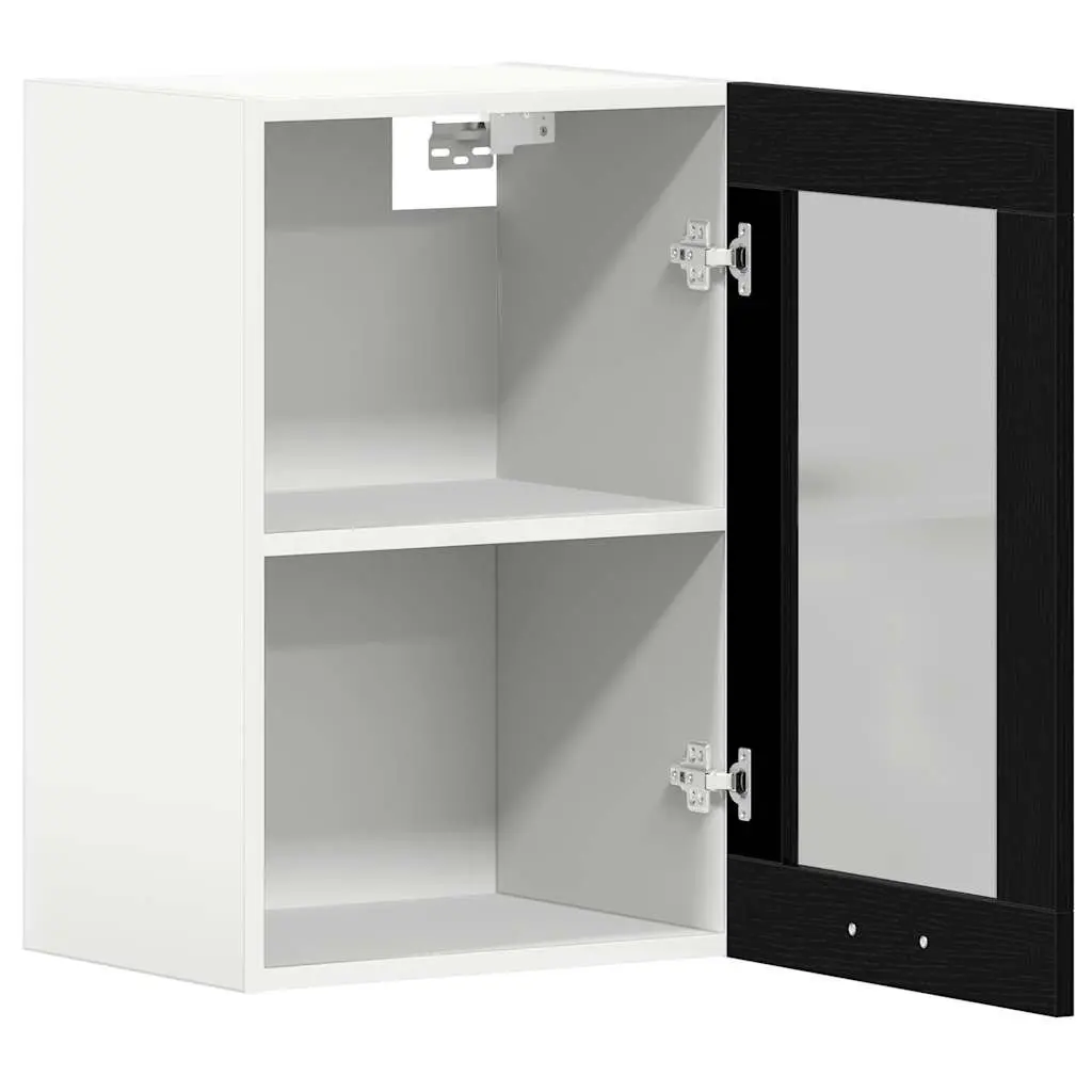 Wall-Mounted Glass Cabinet Black Oak Kitchen Storage 40x31x60cm