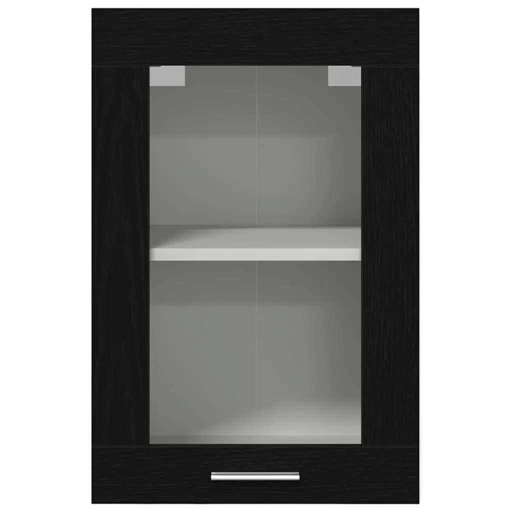 Wall-Mounted Glass Cabinet Black Oak Kitchen Storage 40x31x60cm