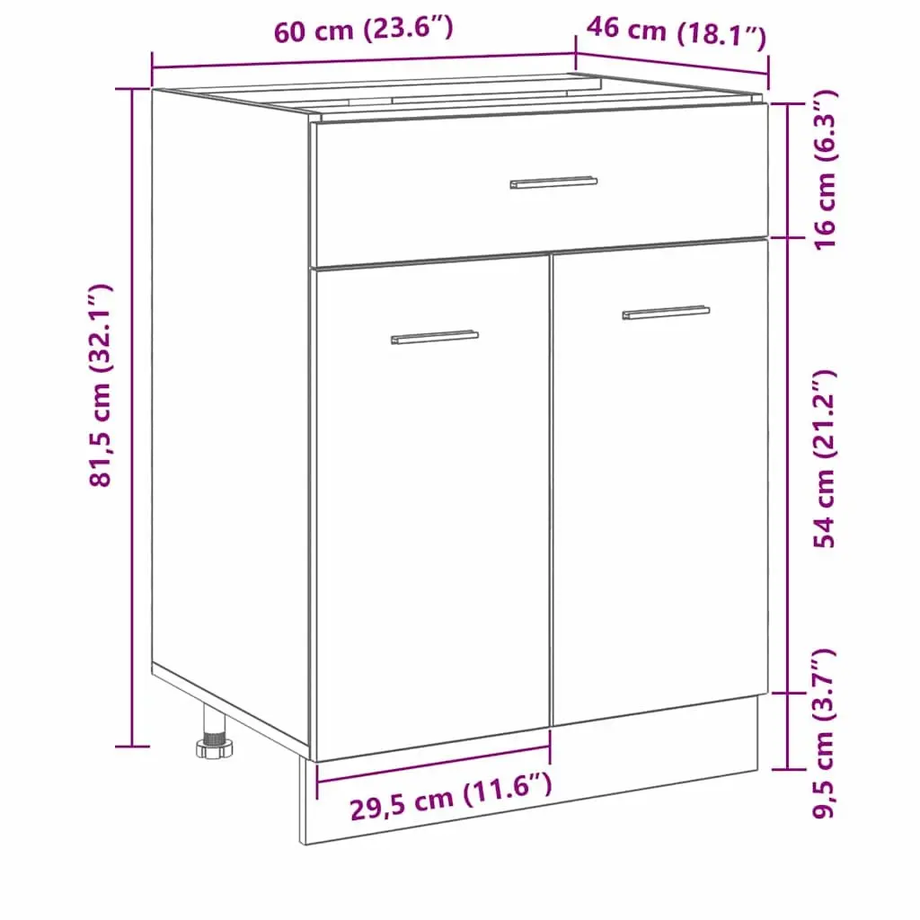 Hanging Kitchen Cabinet Black Oak Modern Storage Engineered Wood 60x46x81.5cm