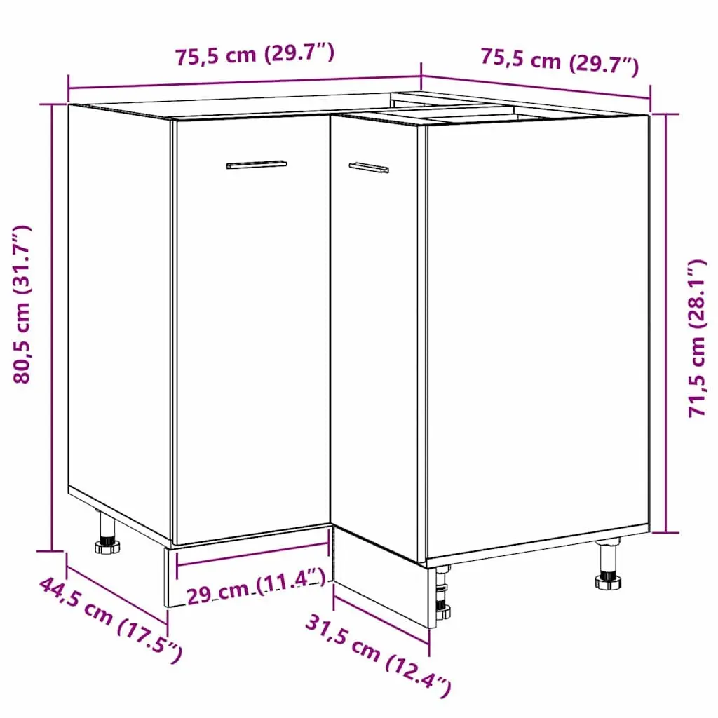 Storage Hanging Kitchen Cabinet Black Oak 75.5 x 75.5 x 80.5cm