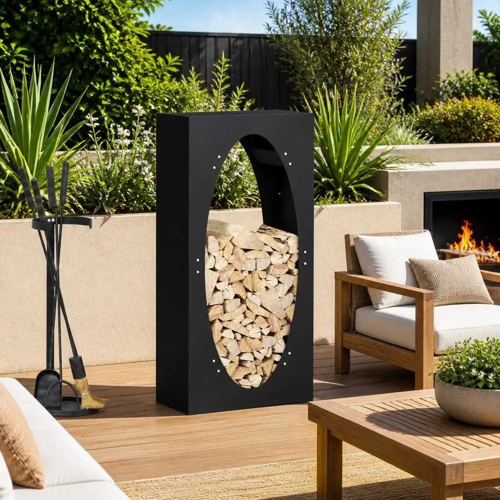 Firewood Rack Black Cold-rolled Steel 50x23x100 cm Log Holder Storage Stand