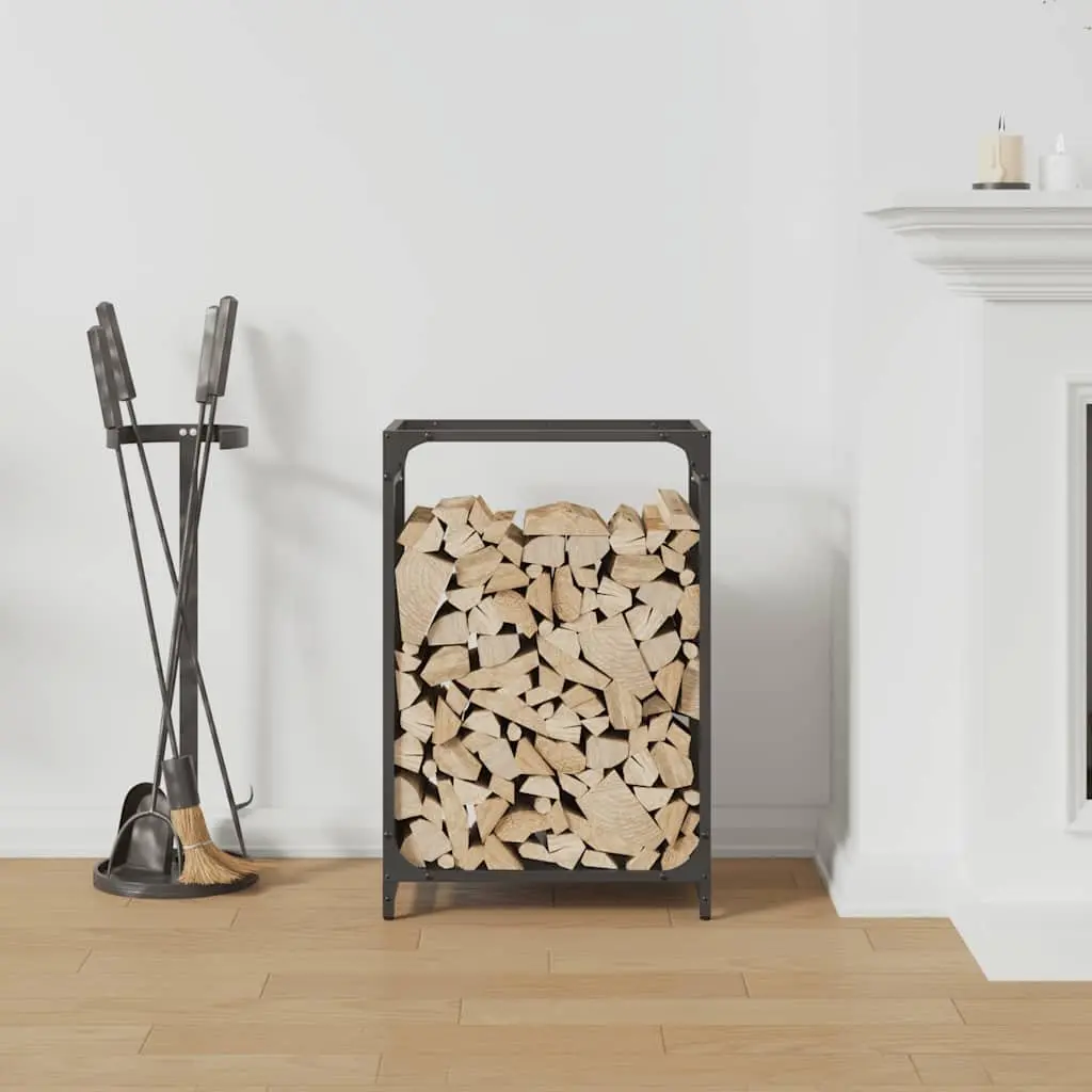 Firewood Rack Black Steel Frame Indoor Outdoor Log Storage Holder 44 x 28 x 65 cm