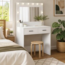 Your New Favorite White Vanity Table with LED Mirror