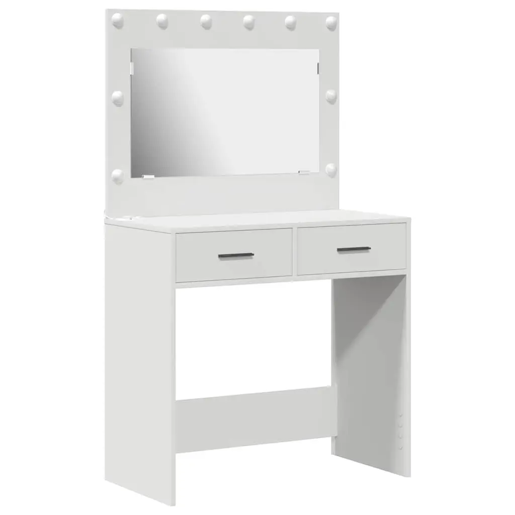 Dressing Table White Modern Vanity with LED Lights and Storage Drawers 78.5x41x135 cm