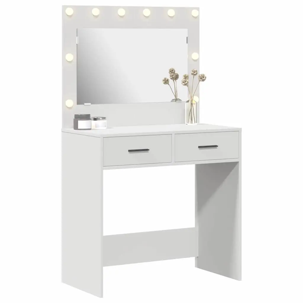 Dressing Table White Modern Vanity with LED Lights and Storage Drawers 78.5x41x135 cm