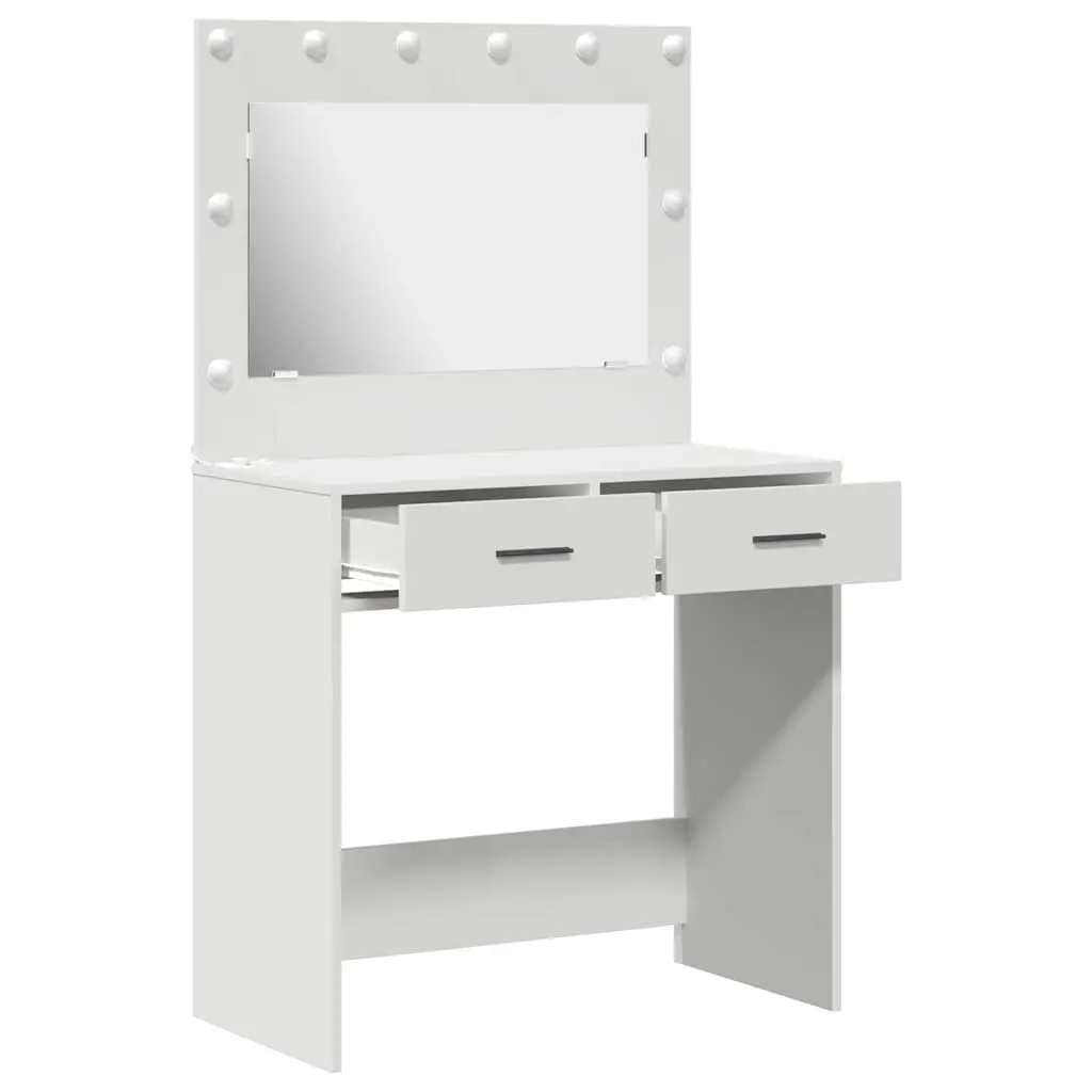 Dressing Table White Modern Vanity with LED Lights and Storage Drawers 78.5x41x135 cm