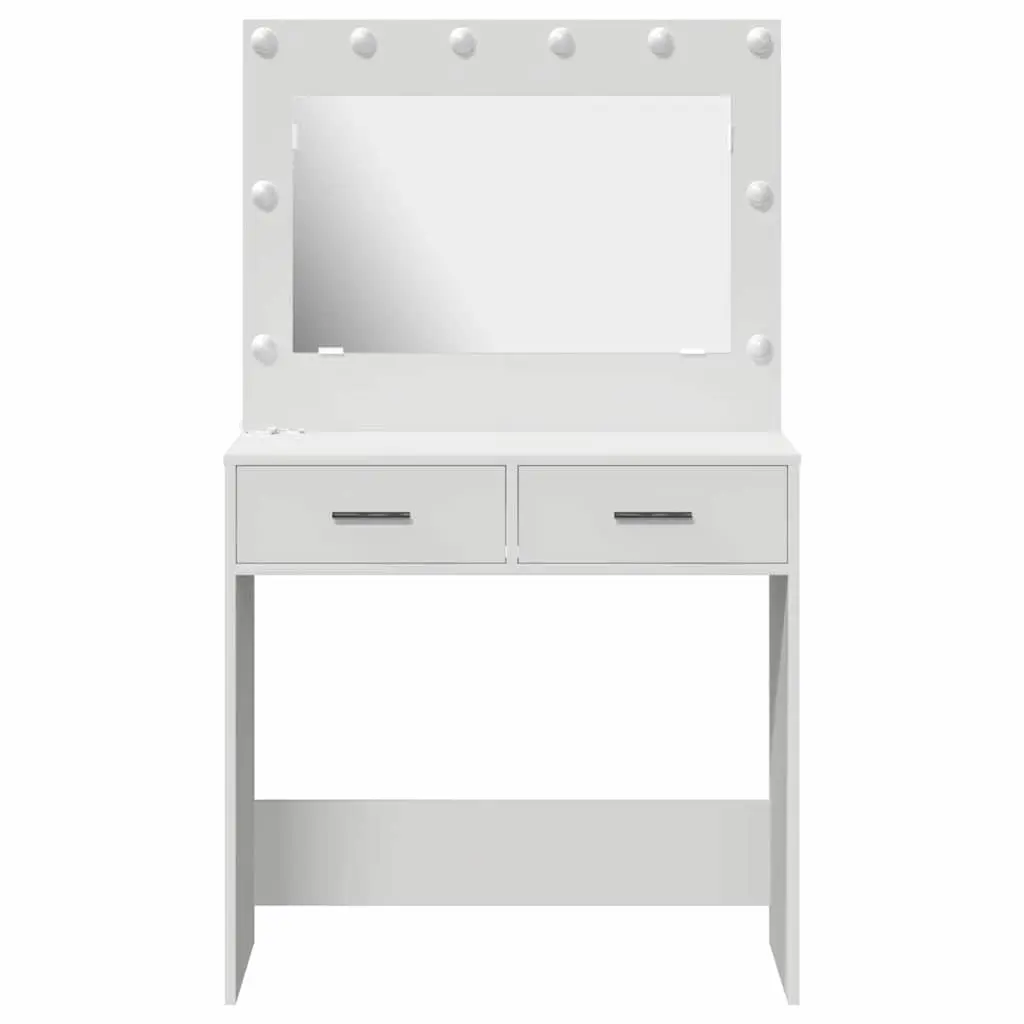 Dressing Table White Modern Vanity with LED Lights and Storage Drawers 78.5x41x135 cm