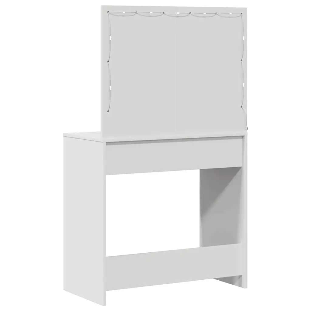 Dressing Table White Modern Vanity with LED Lights and Storage Drawers 78.5x41x135 cm
