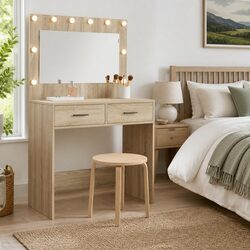 Your New Brown Dressing Table: LED Mirror and Storage Drawers