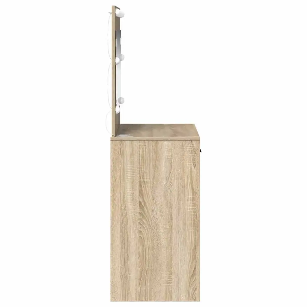 Dressing Table Brown Engineered Wood Bedroom Vanity Mirror LED Lights Storage