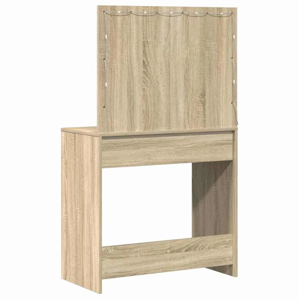 Dressing Table Brown Engineered Wood Bedroom Vanity Mirror LED Lights Storage