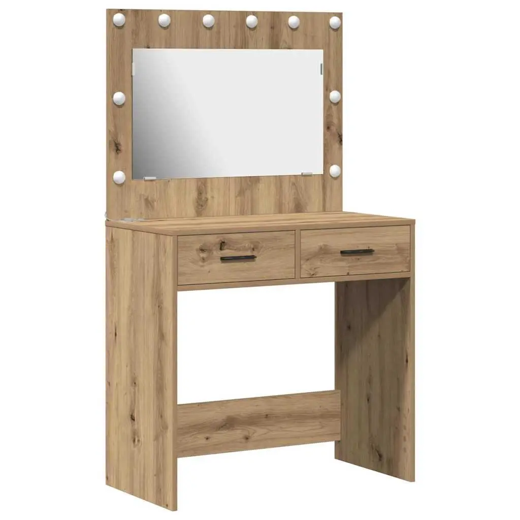 Dressing Table Modern Brown Engineered Wood with LED Lights and Storage Drawers 78.5 x 41 x 135 cm
