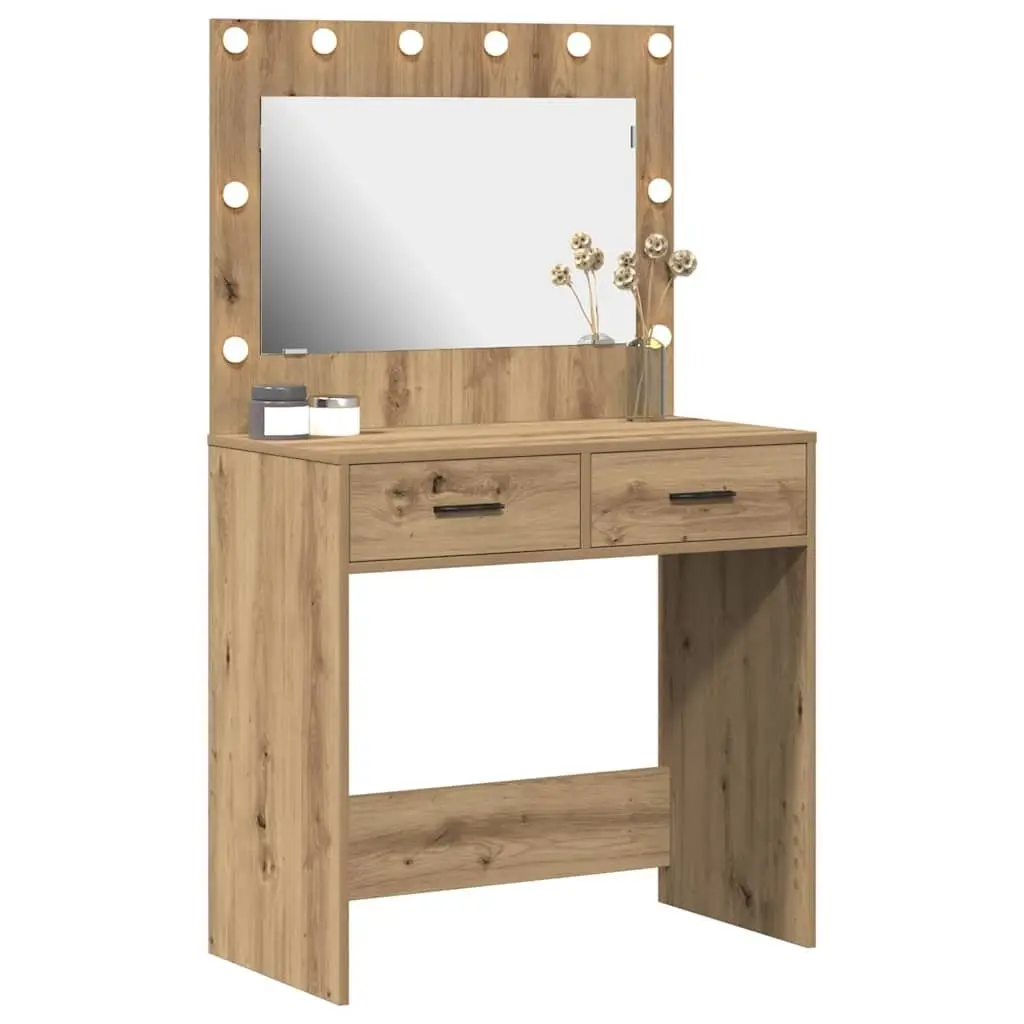 Dressing Table Modern Brown Engineered Wood with LED Lights and Storage Drawers 78.5 x 41 x 135 cm