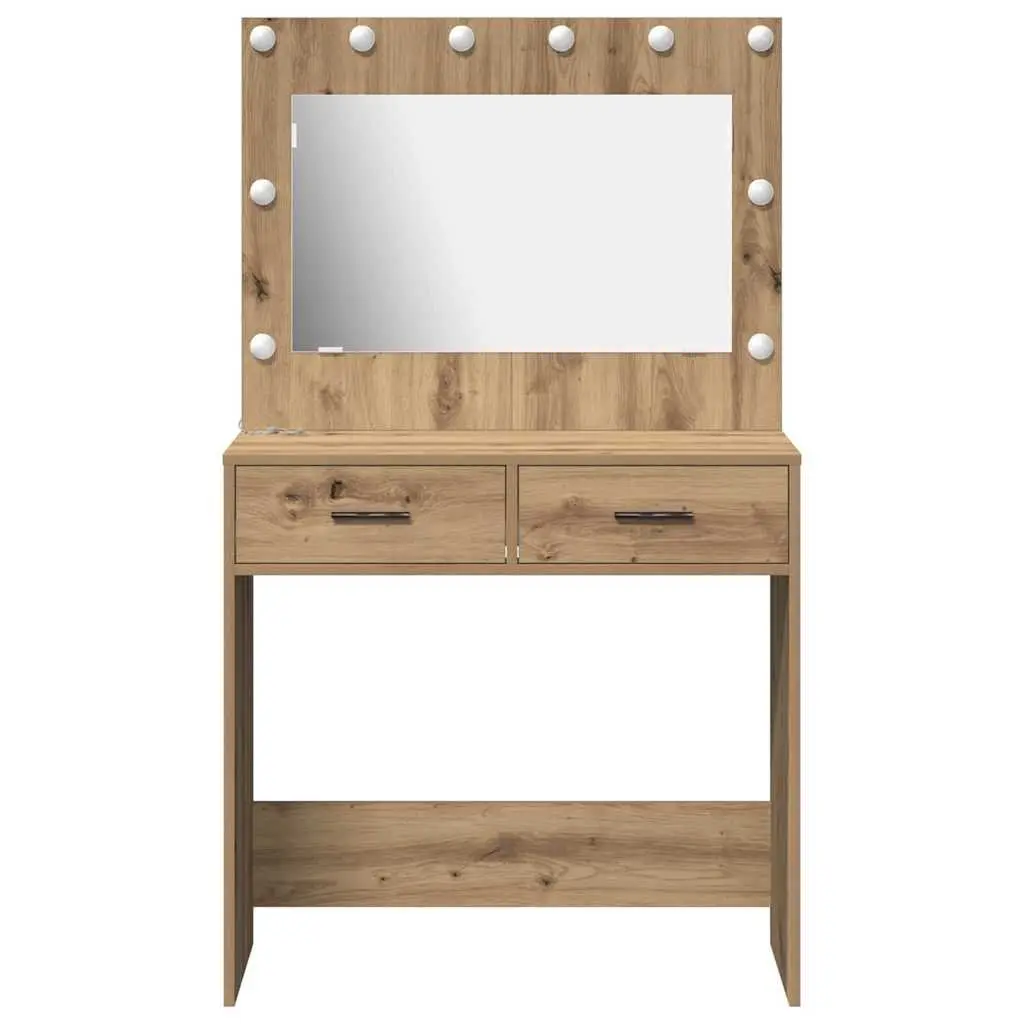 Dressing Table Modern Brown Engineered Wood with LED Lights and Storage Drawers 78.5 x 41 x 135 cm
