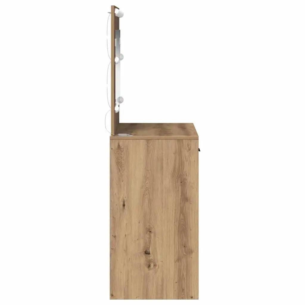 Dressing Table Modern Brown Engineered Wood with LED Lights and Storage Drawers 78.5 x 41 x 135 cm