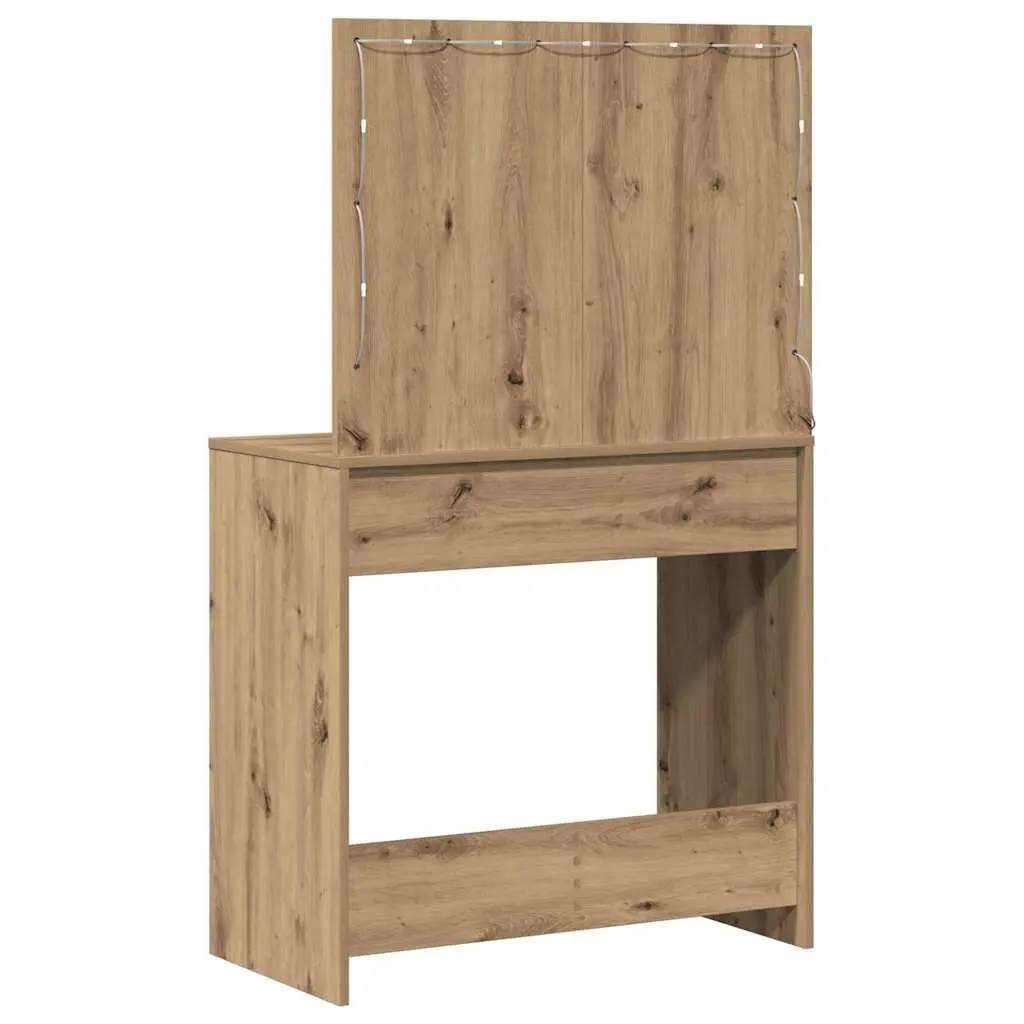 Dressing Table Modern Brown Engineered Wood with LED Lights and Storage Drawers 78.5 x 41 x 135 cm
