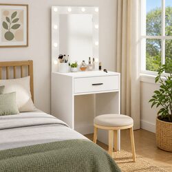 Your Friendly White Dressing Table with Lights and Storage