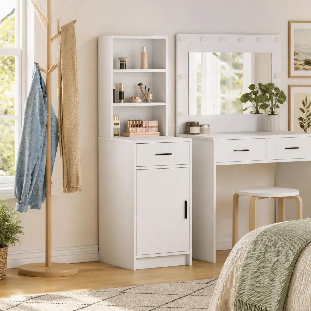 Highboard Storage Cabinet White 40 x 40.5 x 135cm Modern Furniture Buffet