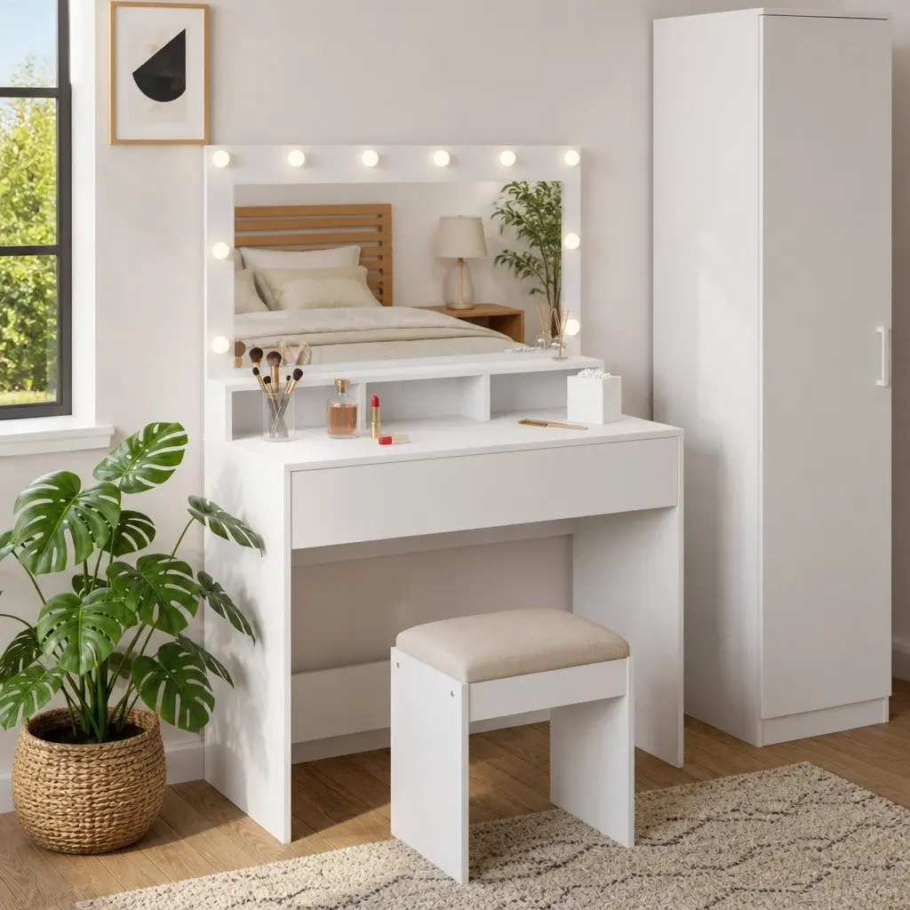 Dressing Table with LED Mirror and Storage Options