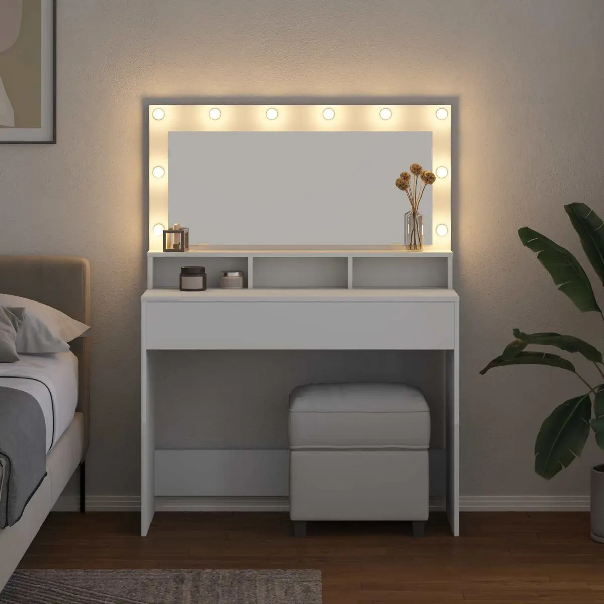 Dressing Table with LED Mirror and Storage Options