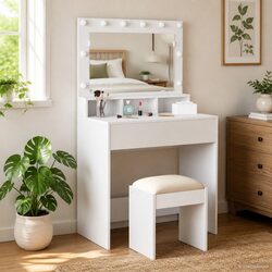 Your Ideal White Dressing Table with LED Mirror 78.5 x 41 x 135 cm