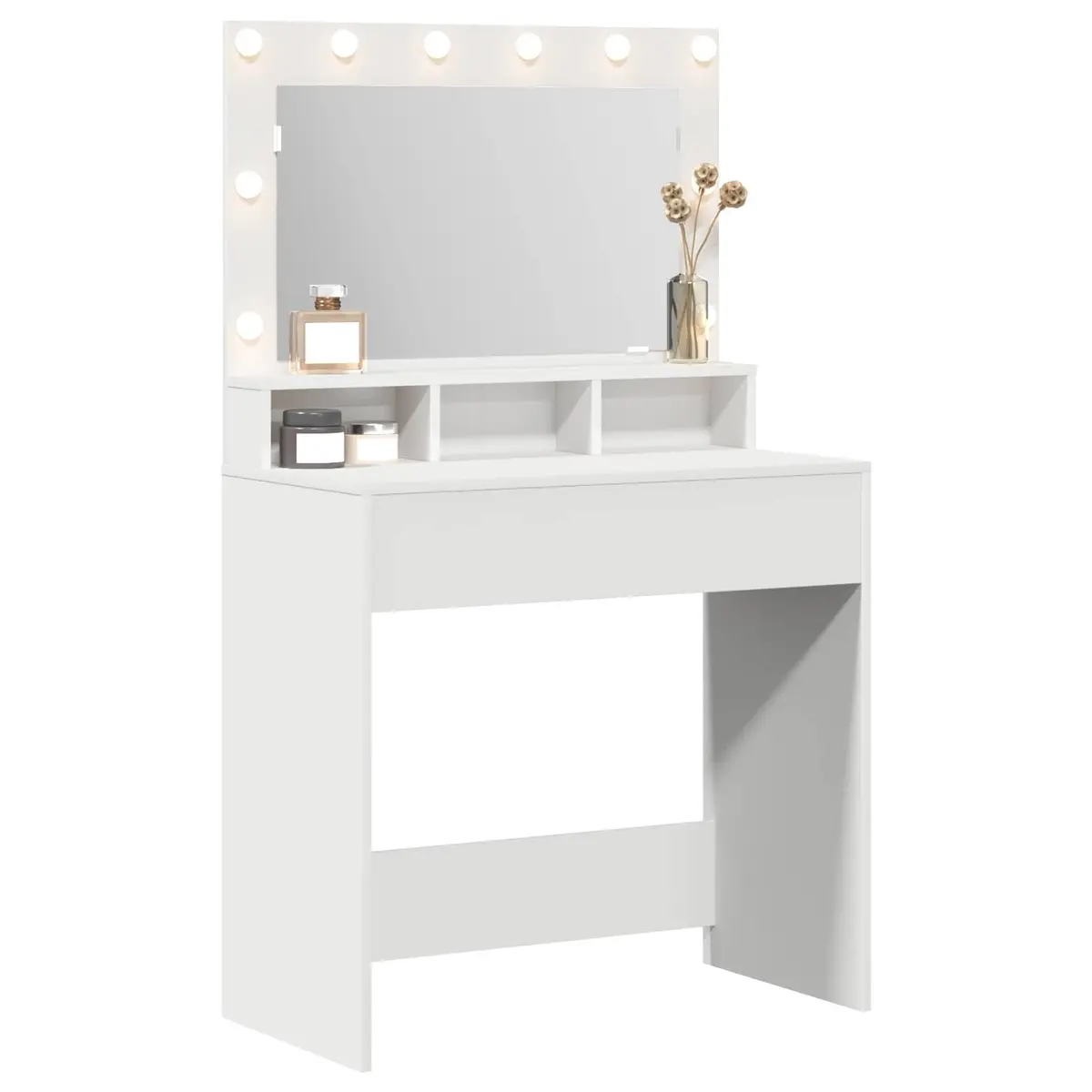 Dressing Table White Integrated Mirror with LED Lights 78.5 x 41 x 135 cm