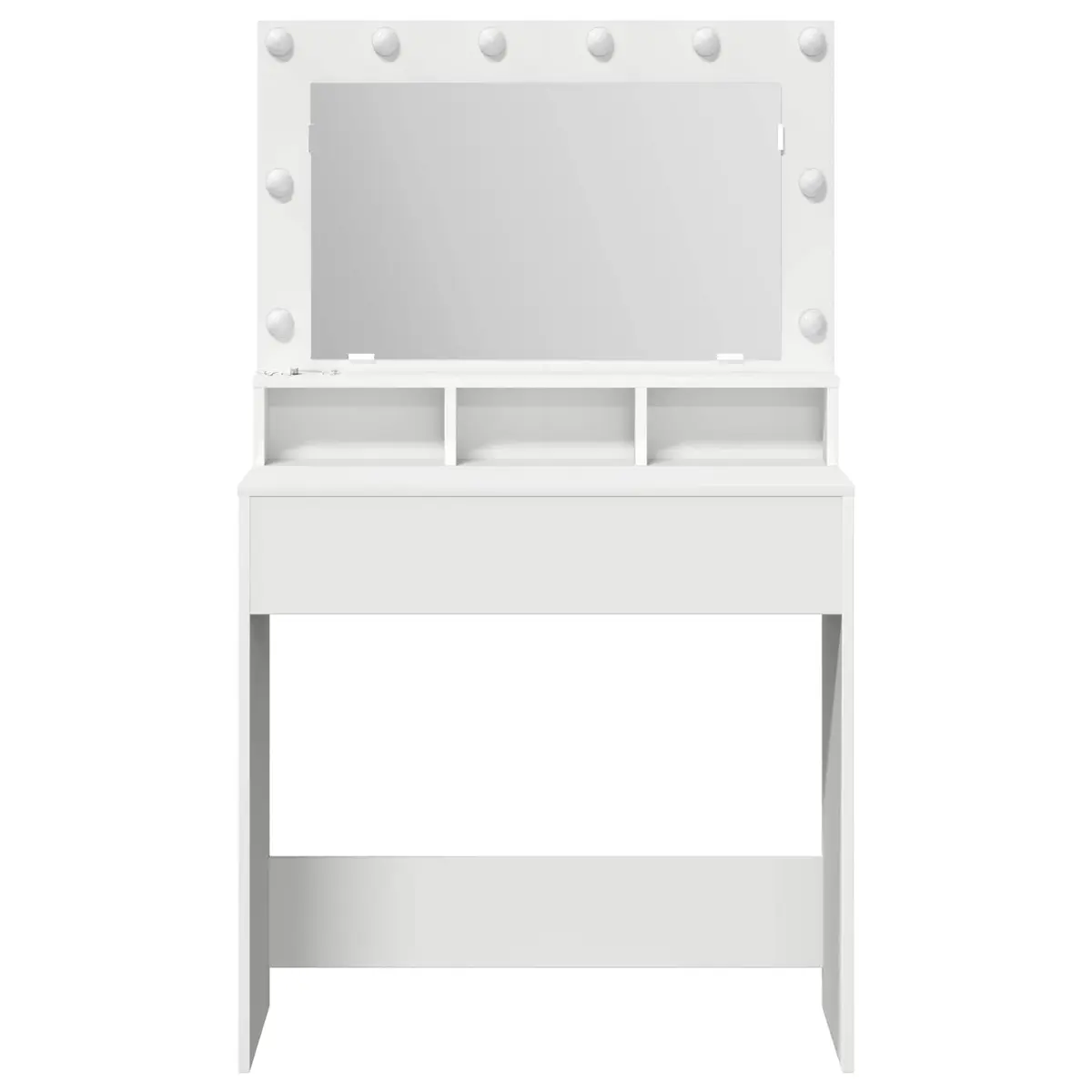 Dressing Table White Integrated Mirror with LED Lights 78.5 x 41 x 135 cm