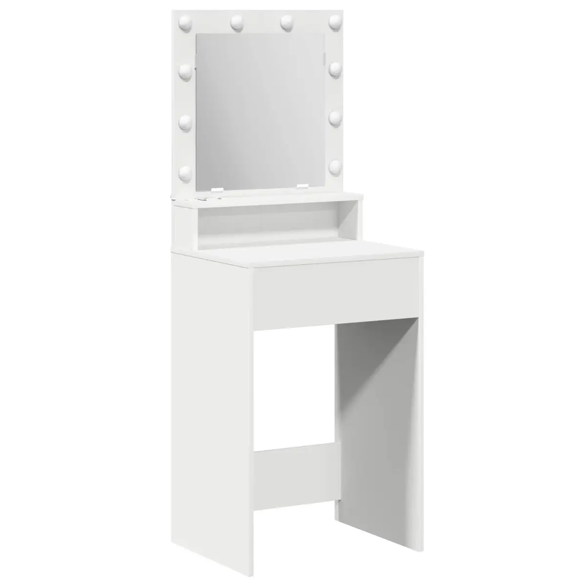 Dressing Table White Modern Vanity with Integrated Mirror and LED Lights Engineered Wood 50x41x135 cm