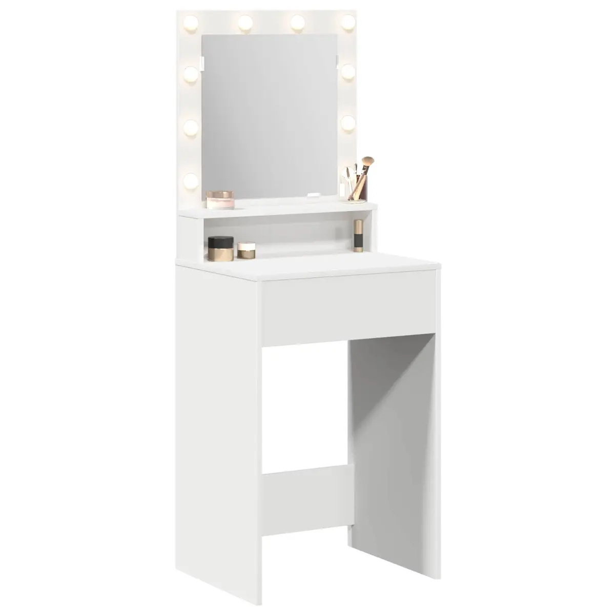 Dressing Table White Modern Vanity with Integrated Mirror and LED Lights Engineered Wood 50x41x135 cm