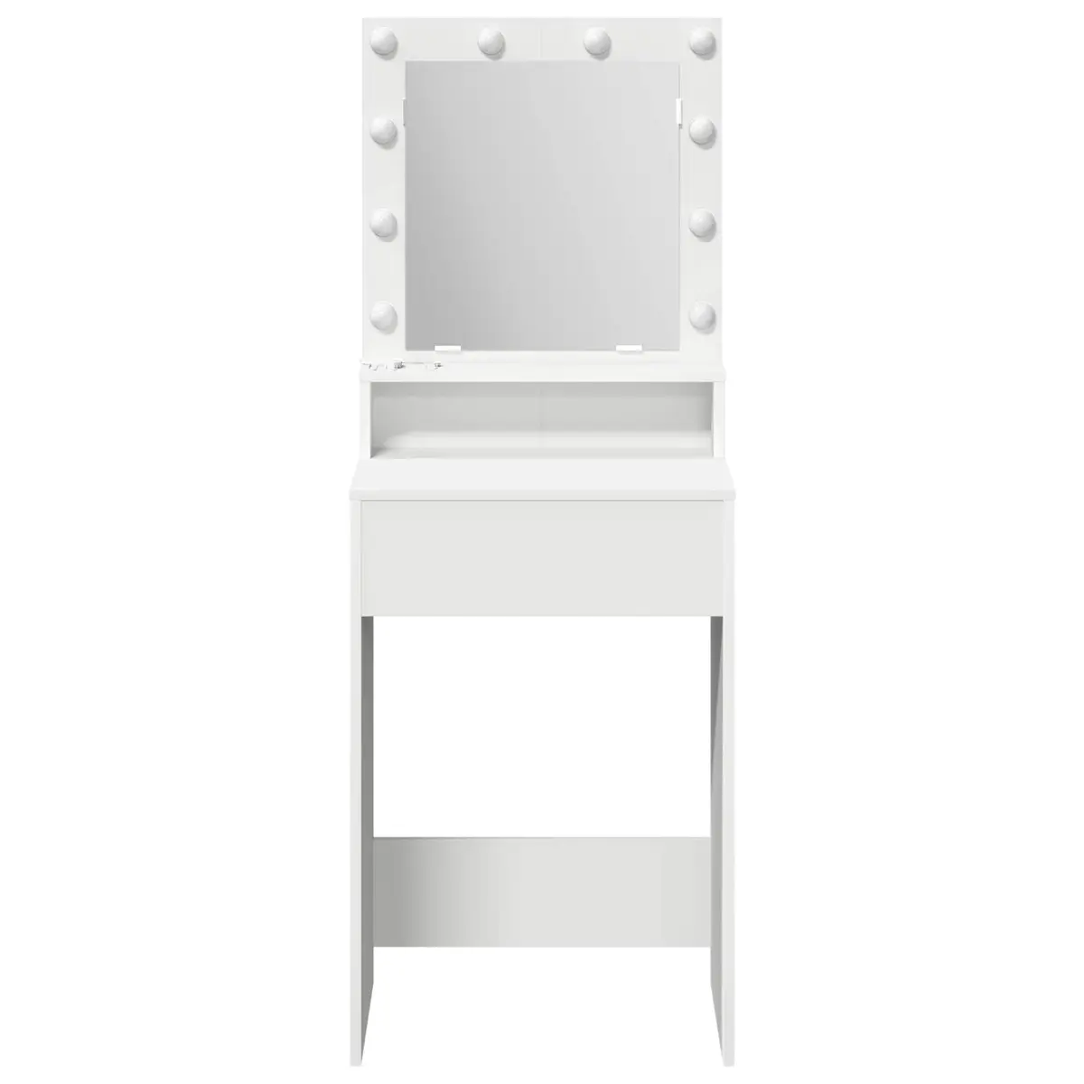 Dressing Table White Modern Vanity with Integrated Mirror and LED Lights Engineered Wood 50x41x135 cm