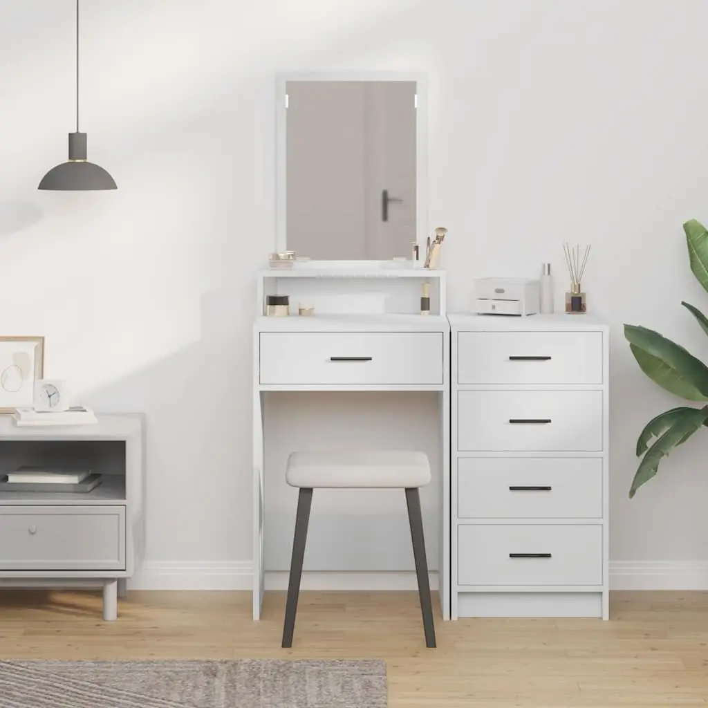 White Dressing Table Bedroom Vanity Unit with Mirror and Drawers Storage