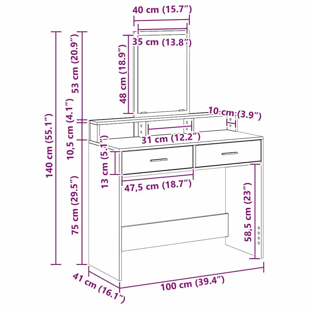 White Dressing Table Bedroom Vanity Unit with Mirror and Drawers Storage