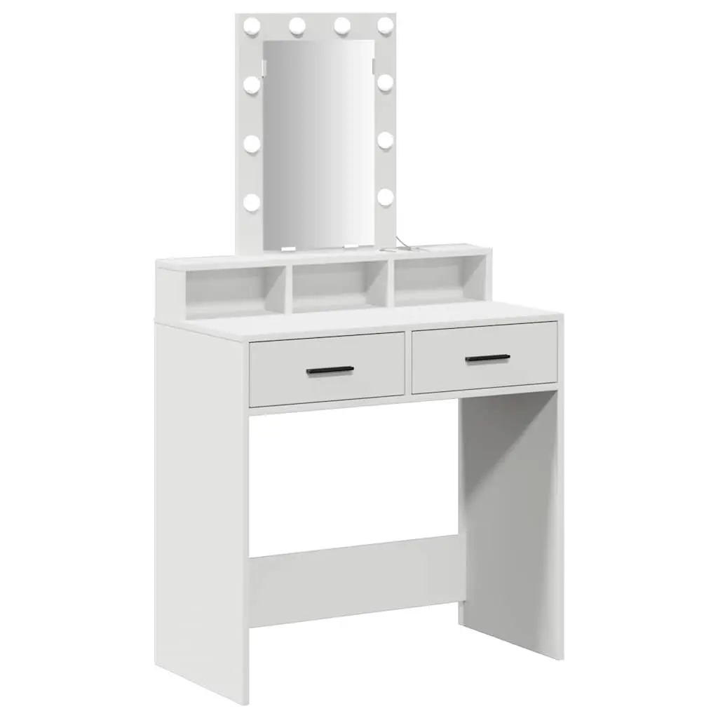 Dressing Table White Modern Vanity Unit with LED Mirror and Drawers 79 x 41 x 140 cm