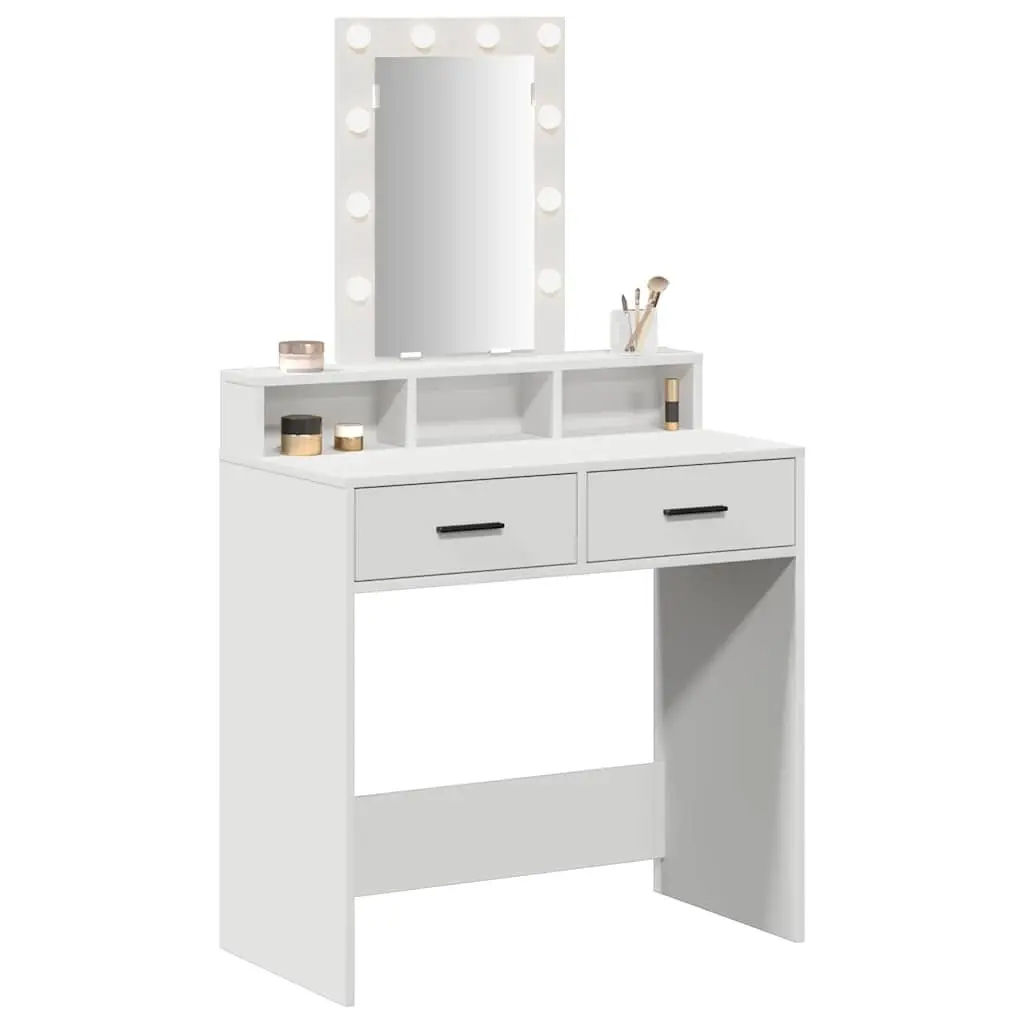 Dressing Table White Modern Vanity Unit with LED Mirror and Drawers 79 x 41 x 140 cm