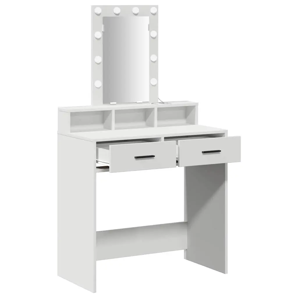 Dressing Table White Modern Vanity Unit with LED Mirror and Drawers 79 x 41 x 140 cm