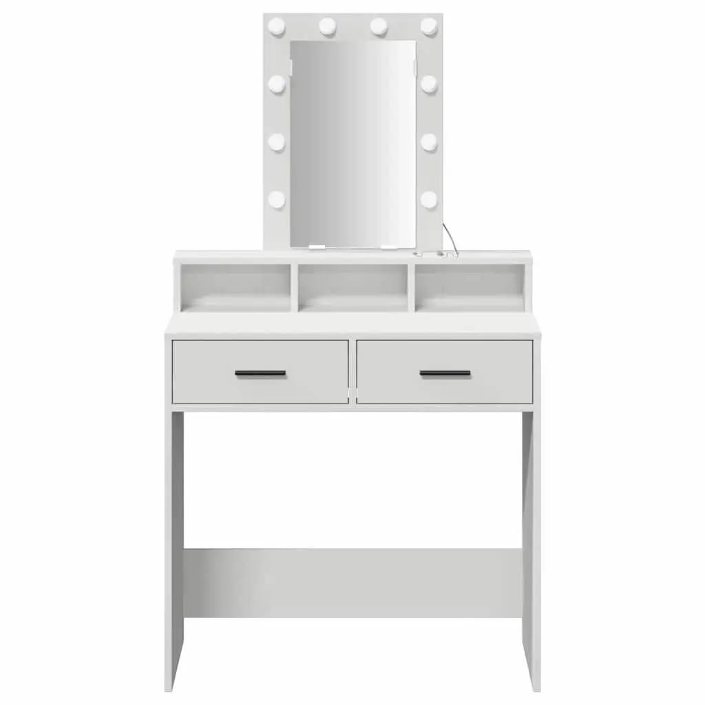 Dressing Table White Modern Vanity Unit with LED Mirror and Drawers 79 x 41 x 140 cm