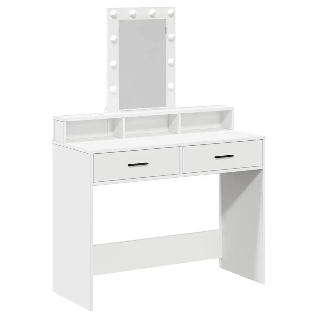 Dressing Table Modern White with LED Mirror Lights and Drawers 100 x 41 x 140 cm