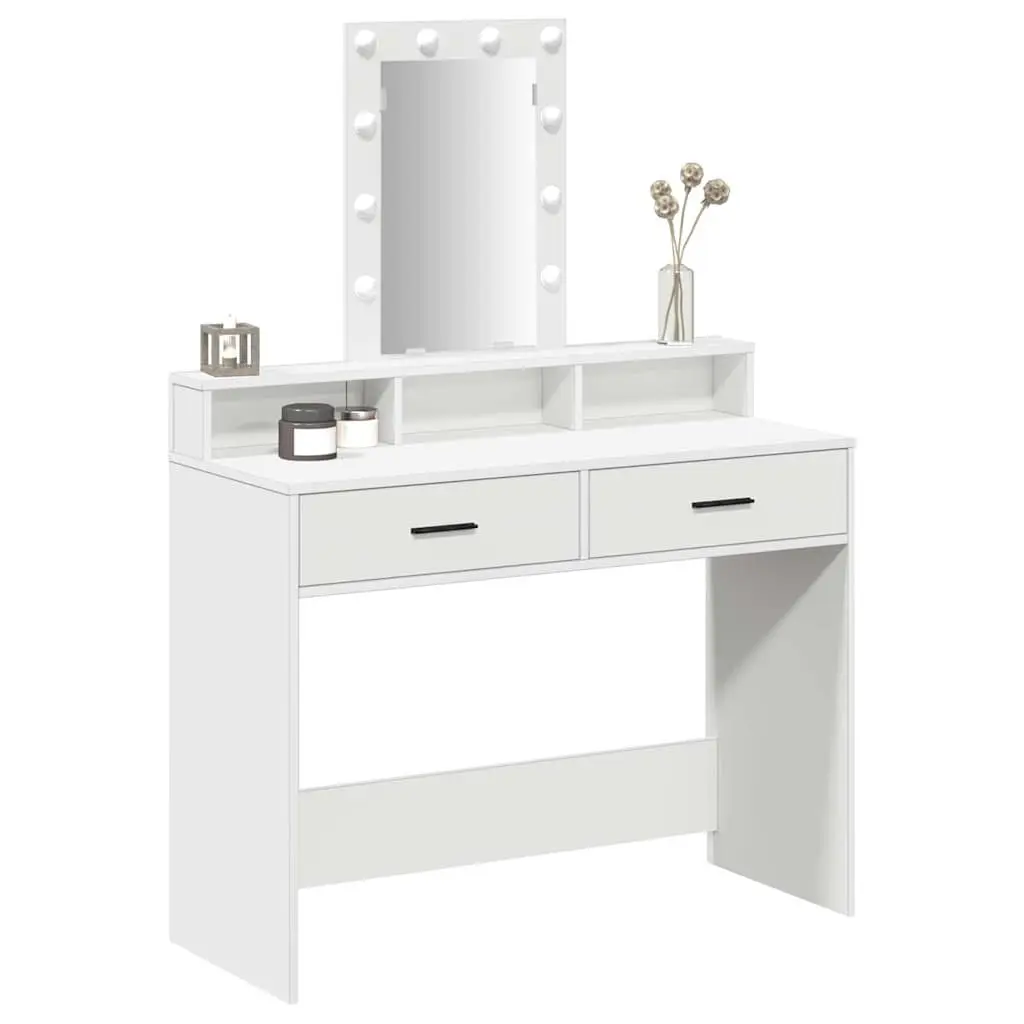 Dressing Table Modern White with LED Mirror Lights and Drawers 100 x 41 x 140 cm