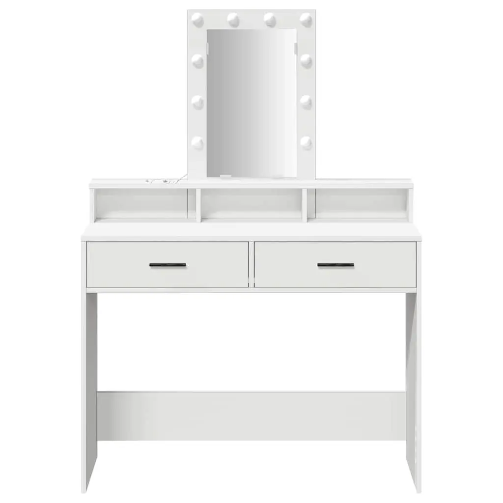 Dressing Table Modern White with LED Mirror Lights and Drawers 100 x 41 x 140 cm