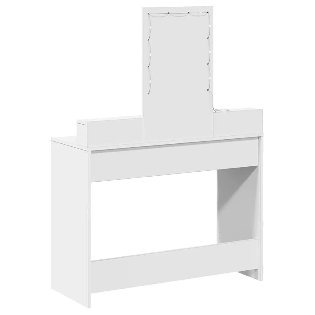 Dressing Table Modern White with LED Mirror Lights and Drawers 100 x 41 x 140 cm
