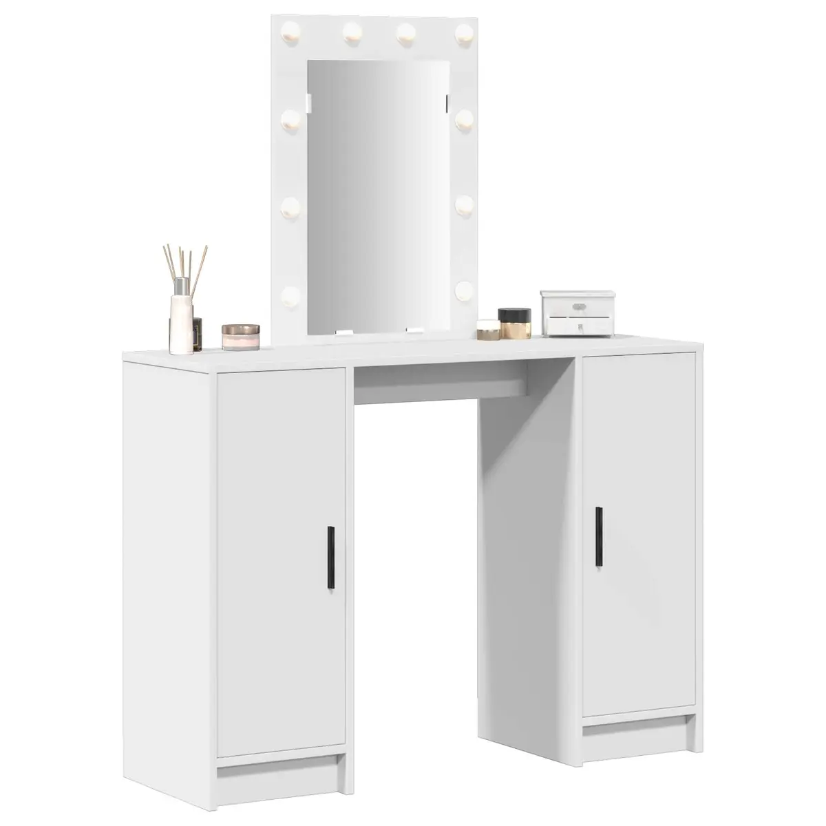 Dressing Table White Modern 102cm with Mirror Drawers Storage USB Powered LED Lights
