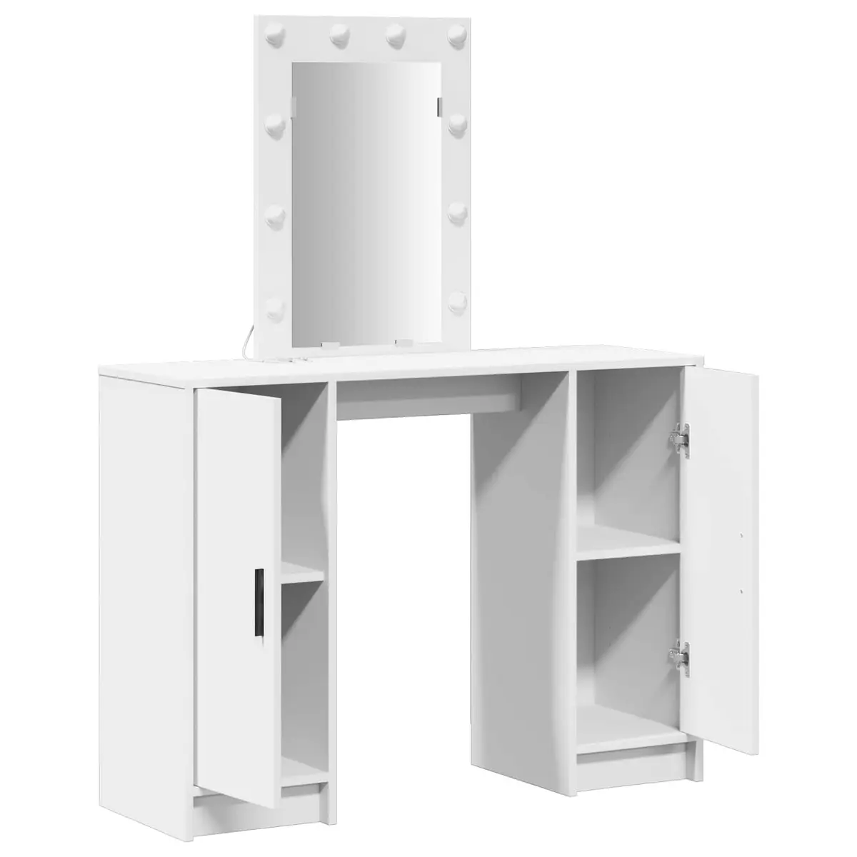 Dressing Table White Modern 102cm with Mirror Drawers Storage USB Powered LED Lights