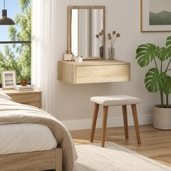 Dressing Table Bedroom Vanity Unit Brown Engineered Wood Mirror Drawers Storage