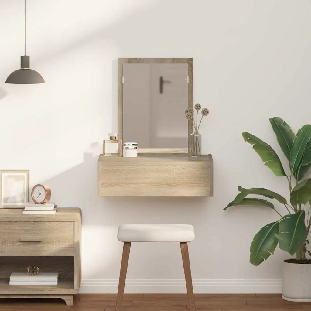 Dressing Table Bedroom Vanity Unit Brown Engineered Wood Mirror Drawers Storage
